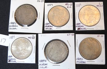 Lot 6 Morgan Silver Dollars - 1888-S, 1889, 1889, 1889, 1889-S, 1889-O