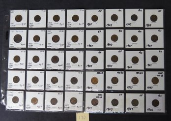 Lot Of 40 Indian Head Pennies, 1906-1907