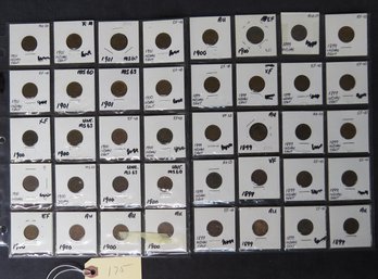 Lot Of 40 Indian Head Pennies, 1899-1901