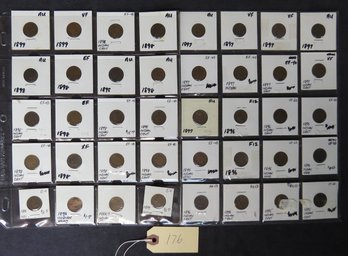 Lot Of 40 Indian Head Pennies, 1895-1899