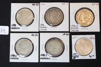 Lot 6 Morgan Silver Dollars - 1896, 1896, 1896-O, 1896-O, 1896-S, 1897