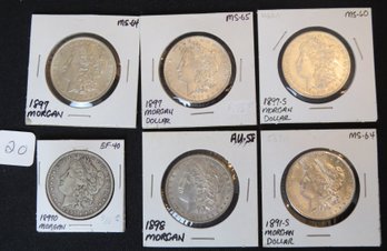 Lot 6 Morgan Silver Dollars - 1897, 1897, 1897S, 1897-O, 1898, 1891-S