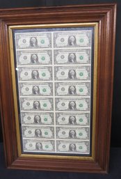 Framed Sheet Of 16 One-dollar Notes, Series 1981