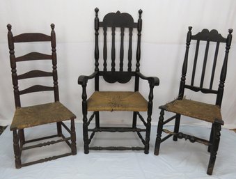 Bannister Back Arm Chair - Sausage Turned Ladder Back Side Chair - Banister Back Side Chair