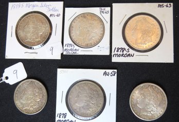 Lot 6 Morgan Silver Dollars 1878-S, 1878-S, 1878-S, 1878, 1878, 1878