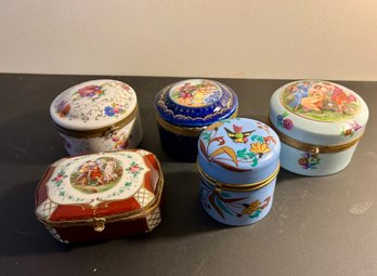 Five Small Porcelain Covered Boxes