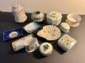 Group Of Porcelain Trays, Boxes Etc