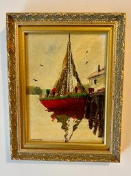 Signed Oil On Board Of Dock 8x10 Framed