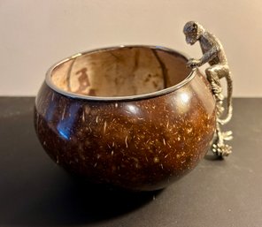 Silver Plated Monkey - On Coconut Shell - 5 Inches Wide