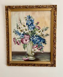 Bouquet Painting On Board Signed J. E. Greenleaf