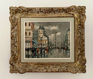 French Street Scene - Oil On Canvas Painting 8.5x11 - 13.5x15.5 Framed