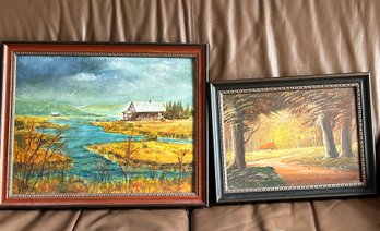 Two Paintings Cottage Scenes