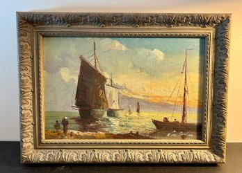 Signed Oil On Canvas Boat Scene