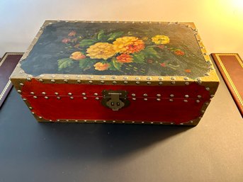 Small Trunk  With Hand Painted Floral Lid - 9.5x17x6.5