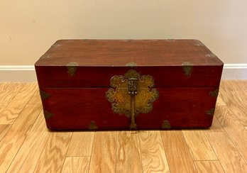 Asian Trunk With Brass Accents And Medallion Lock 13x23x10