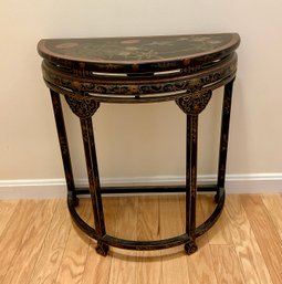 Black Paint Decorated Half Moon Table - 11.5x22.5x24