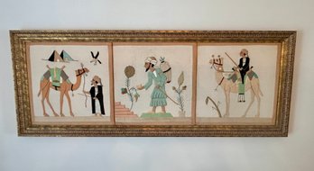 Three Quilted Egyptian Panels Framed  22x56