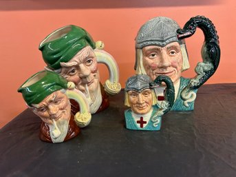 Four (4) Royal Doulton Jugs - (2) Leprechaun - (2) St. George