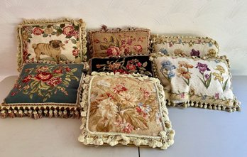 Seven Decorative Toss Pillows Some With Needlework