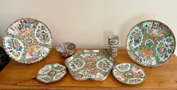 7 Pices Of Rose Medallion - Various Ages - Minor Flaws In Large Plate