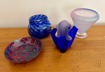 Four Pcs Of Art Glass - Some Signed