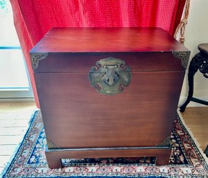 Bracket Base Asian Style Box With Brass Corners - 15.5x22x23