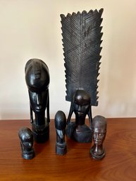 Five Hand Carved African Busts