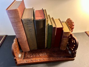 Vintage Books And Adjustable Wood Bookends