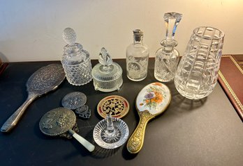 Dresser Lot - Mirrors - Vase - Bottles With Stoppers - Etc