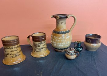 Six (6) Royal Doulton Lambeth Mottoware Plus Others Including Puzzle Jug