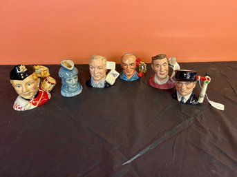 Six (6) Royal Doulton Jugs - Drummer Boy - Engine Driver - Cooper - Britannia - (2) Collectors