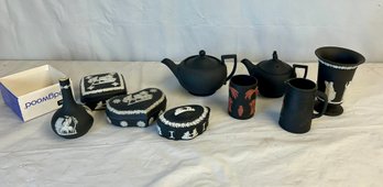 Nine (9) Black Basalt Wedgwood Jasperware