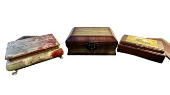 Three Jewelry Boxes - Wood And Stone