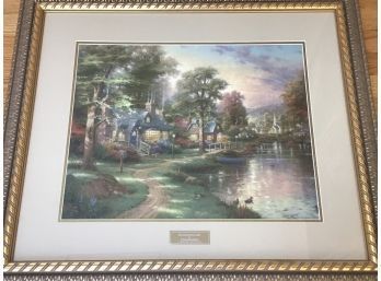 THOMAS KINKADE PRINT “HOMETOWN LAKE” LIBRARY EDITION + 2 KINKADE BOOKS