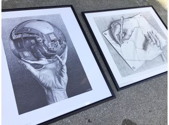 M.C. ESCHER - HAND WITH REFLECTING GLOBE & DRAWING HANDS - BLACK & WHITE - MCE PLATE SIGNED PRINTS