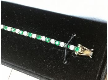 24k GOLD OVER STERLING SILVER EMERALDS AND DIAMOND CZ’s BRACELET