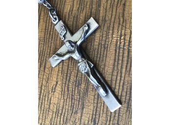 VINTAGE CREED STERLING SILVER CROSS CATHOLIC ROSARY NECKLACE WITH CRYSTAL BEADS