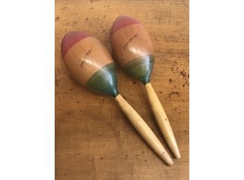 VINTAGE JAMAICAN REGGAE WOODEN MARACAS