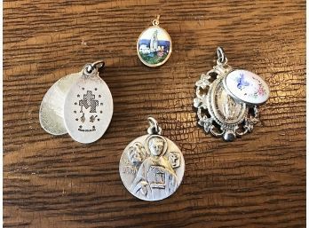 LOT OF 4 CATHOLIC CHARMS STERLING SILVER & 10k GOLD ~ST. JOHN, FATIMA~