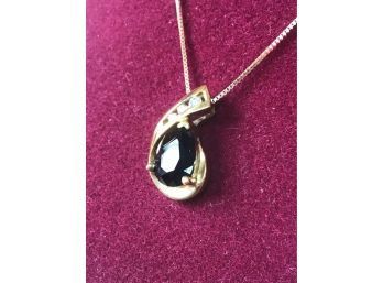 10k GOLD BLACK ONYX AND DIAMONDS PENDANT WITH NECKLACE