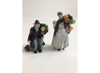 Pair Of Royal Doulton Balloon Vendors Figurines Penny Farthing & Balloon Man