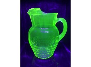 Vintage Green Vaseline Glass Pitcher Depression Era