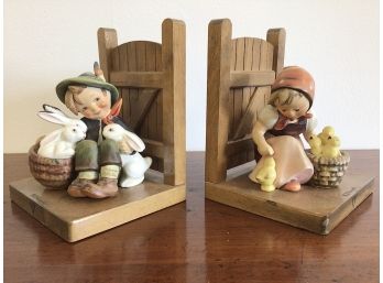 Pair Of Hummel Bookends W/ Bunnies & Chicks