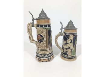 Pair Of Pre-WWII German Beer Steins Thorens Musical Stein