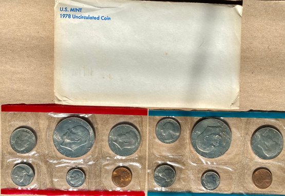 1978 Uncirculated US Mint Coin Set, Containing 40 Percent Silver One Dollar, Half Dollars, Quarters