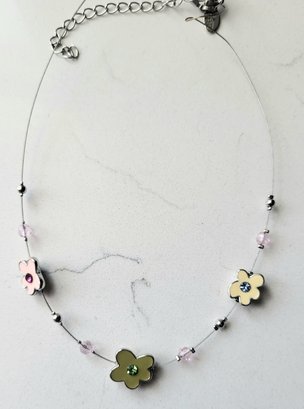 VINTAGE 'LIA SOPHIA' THIN WIRE NECKLACE WITH ENAMEL FLOWERS