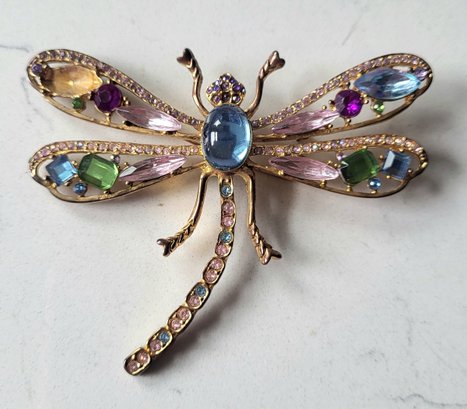 VINTAE GOLDTONE DRAGONFLY BROOCH WITH MULTICOLOR STONES