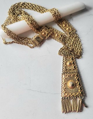 VINTAGE HEAVY GOLDTONE MULTISTRAND NECKLACE WITH PENDANT