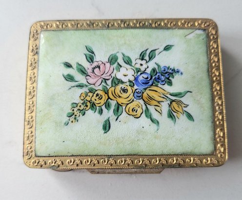 VINTAGE ITALIAN  FLORAL ENAMEL COMPACT WITH MIRROR & SCREEN