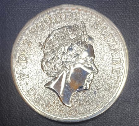 2016 Brilliant Uncirculated UK Great Britain ELIZABETH II BRITANNIA .999 Fine Silver 1 OZ, 2 Pounds Coin